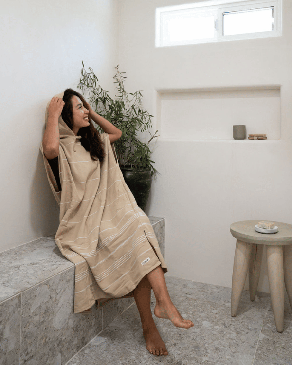 Classic Stripe Hooded Poncho Sand - Image 10