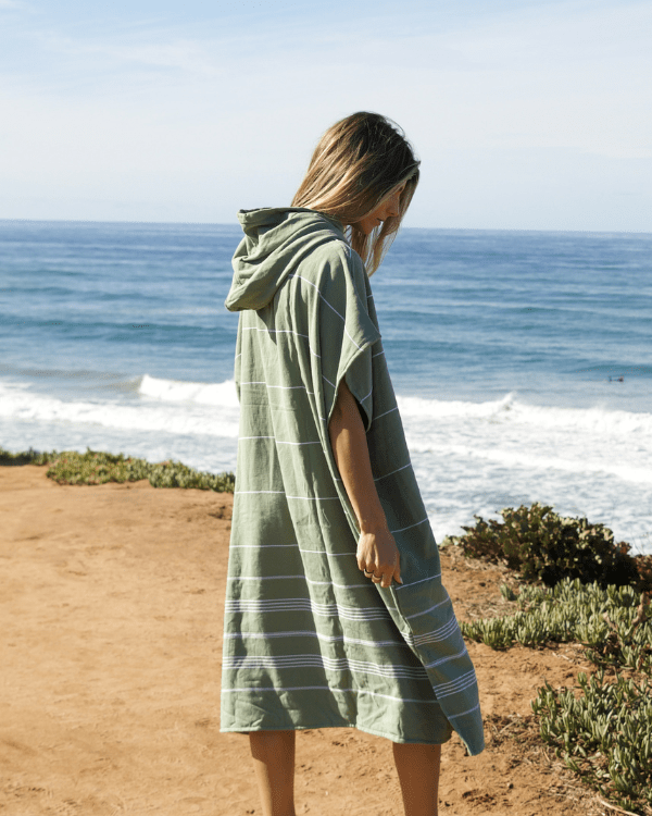 Alternative view of Classic Stripe Hooded Poncho - Hedge Green