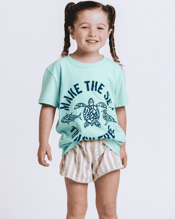 Make The Sea Trash Free Kids Tee - Soft Mint - Image 3