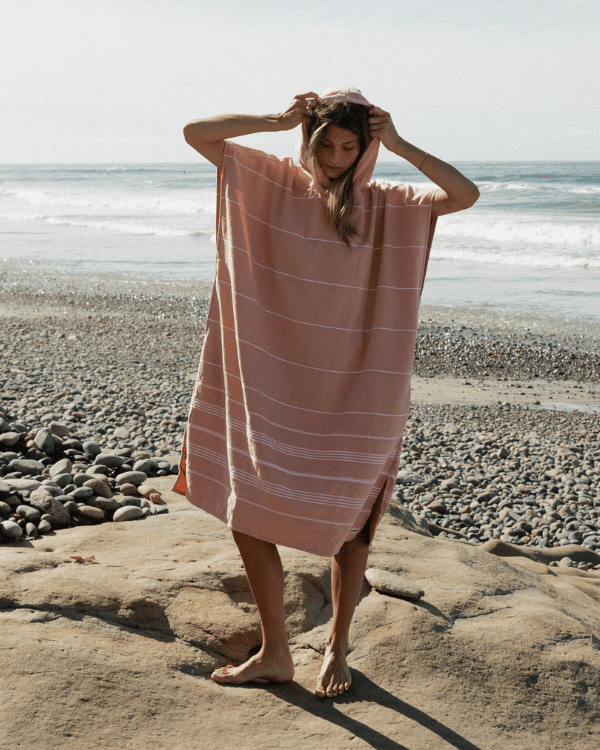 Alternative view of Classic Stripe Hooded Poncho - Misty Rose