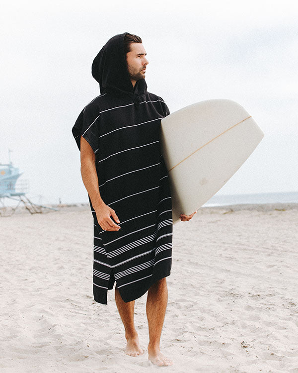 Alternative view of Classic Stripe Hooded Poncho Black