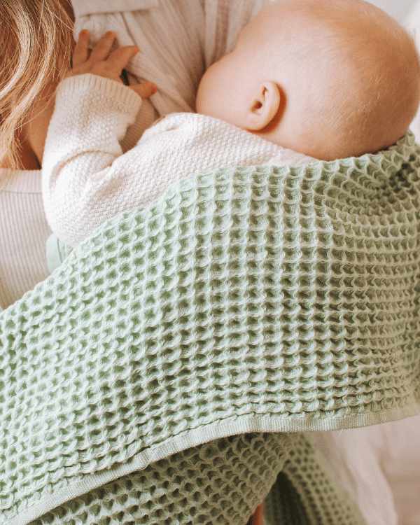 Little Fishies Waffle Blanket - Sage - Image 5