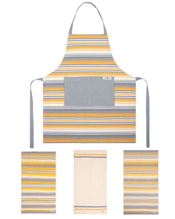 Saffron Stripe Bundle - 1 Towels Set, 1 Apron
