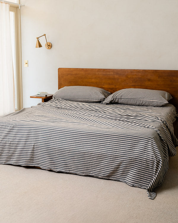 Classic Micro Twill Stripe Melange Flat Top Sheet Steel Grey - Image 5