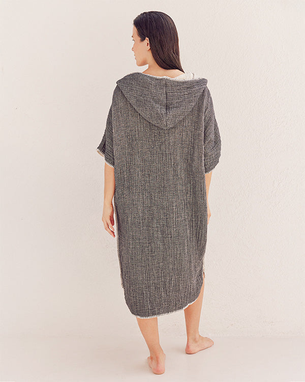 Falta Gauze Hooded Poncho - Black - Image 4