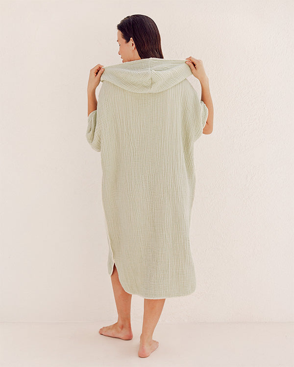 Falta Gauze Hooded Poncho - Sage - Image 3