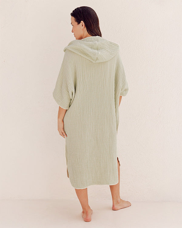 Falta Gauze Hooded Poncho - Sage - Image 5