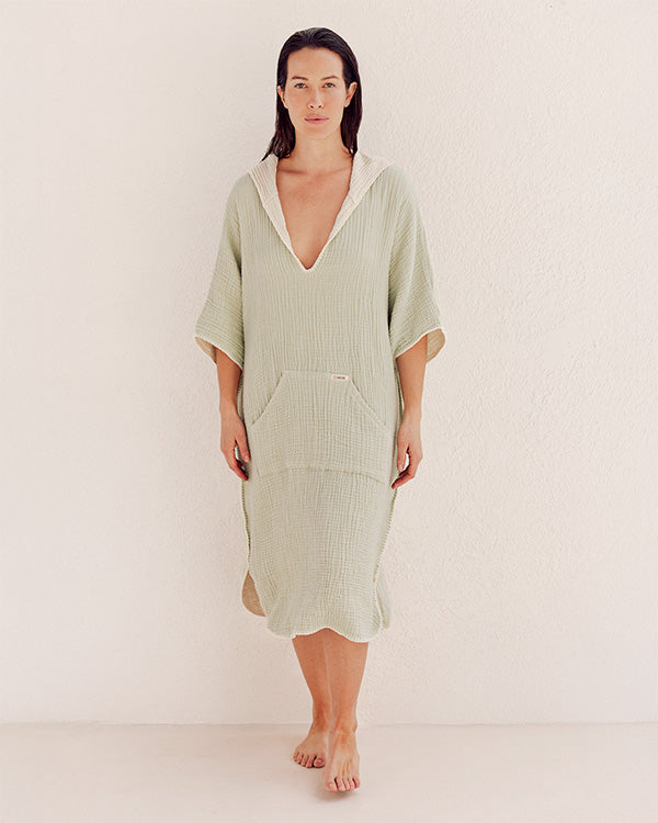 Falta Gauze Hooded Poncho - Sage - Image 6