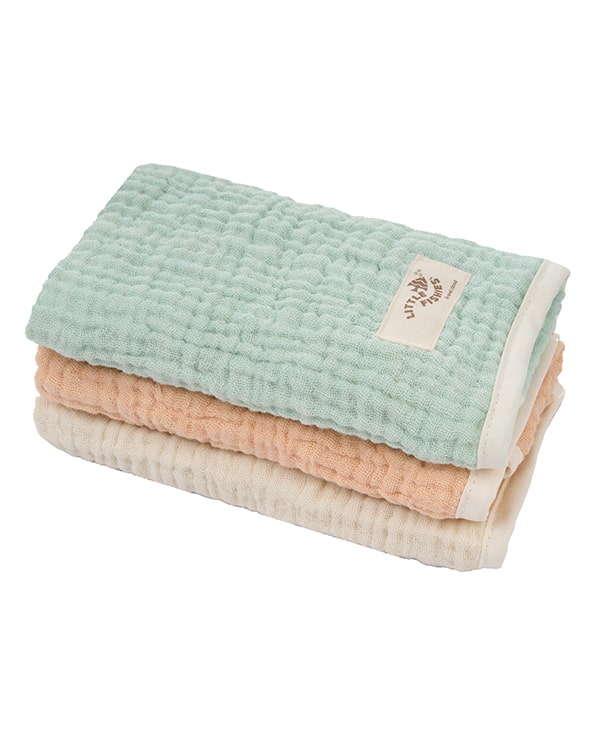 Little Fishies Gauze Burping Cloth Bundle - 3 Pack - Seafoam / Peach Fuzz / Natural - Image 12
