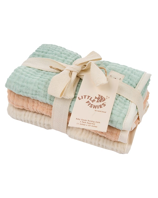 Little Fishies Gauze Burping Cloth Bundle - 3 Pack - Seafoam / Peach Fuzz / Natural - Image 10