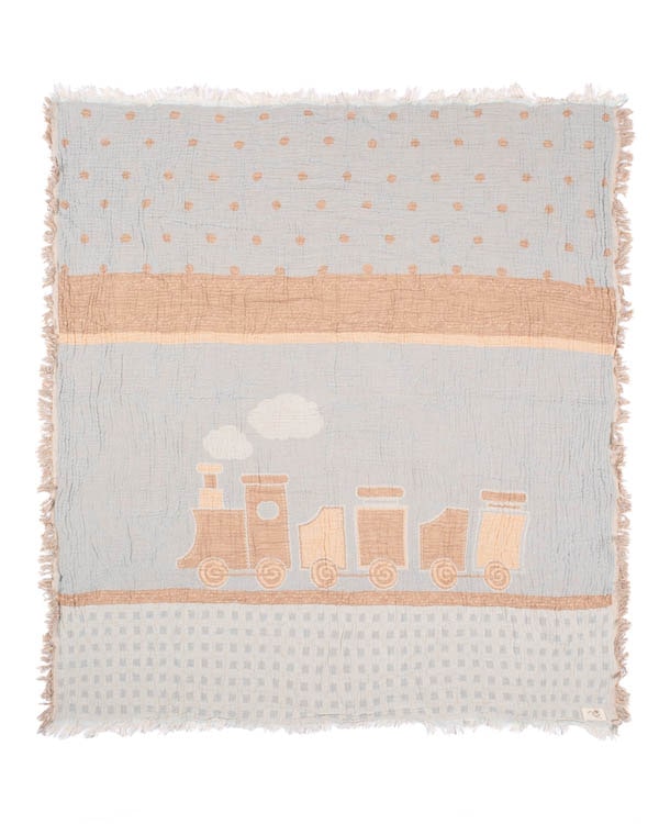 Choo-Choo Train Gauze Receiving Blanket Single with Pouch