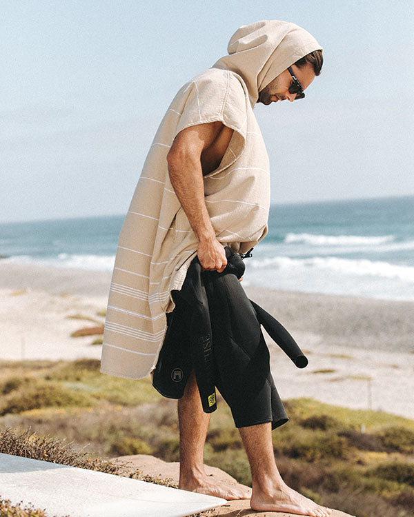 Classic Stripe Hooded Poncho Sand - Image 8